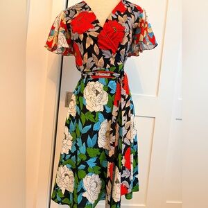 Silk Floral DVF Wrap Dress in Black, Red, White, Blue & Green